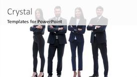  Presentation with employees - PPT layouts having group-of-successful-employees-standing background and a white colored foreground