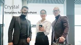  Presentation with intercultural - Slide set enhanced with group-of-successful-intercultural-colleagues background and a light blue colored foreground