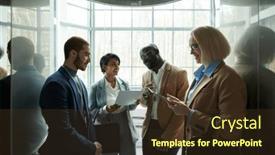  Presentation with upwards - Presentation enhanced with group-of-successful-intercultural-delegates background and a  colored foreground