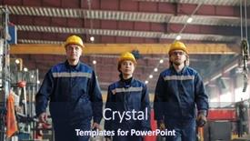  Presentation with industrial workers - Slides with group-of-successful-male background and a navy blue colored foreground