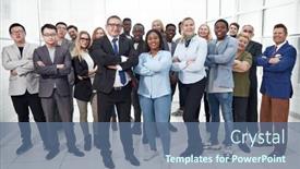  Presentation with business growth - Presentation theme with group-of-successful-multiethnic-business background and a ocean colored foreground