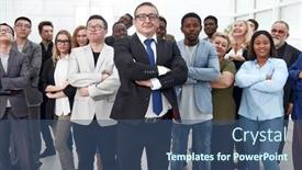  Presentation with business growth - Beautiful presentation theme featuring group-of-successful-multiethnic-business backdrop and a ocean colored foreground