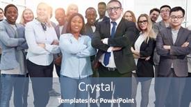  Presentation with business growth - Slide deck featuring group-of-successful-multiethnic-business background and a ocean colored foreground