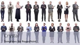  Presentation with notepad - Slide set with group-of-successful-people background and a light blue colored foreground