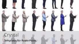  Presentation with notepad - Theme having group-of-successful-people background and a light gray colored foreground