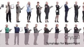  Presentation with notepad - Presentation design consisting of group-of-successful-people background and a light gray colored foreground