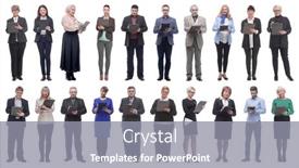  Presentation with notepad - Slide deck having group-of-successful-people background and a gray colored foreground