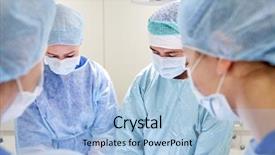  Presentation with surgery room - Presentation design consisting of group of surgeons at operation background and a light blue colored foreground