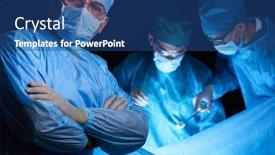  Presentation with team group - Amazing PPT theme having group-of-surgeons-at-work backdrop and a ocean colored foreground