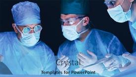  Presentation with theater - Slide deck featuring group-of-surgeons-at-work background and a light blue colored foreground