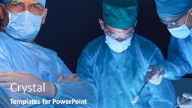  Presentation with theater - Slide set consisting of group-of-surgeons-at-work background and a teal colored foreground