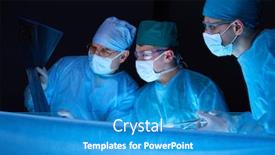  Presentation with theater - Slide set featuring group-of-surgeons-at-work background and a teal colored foreground