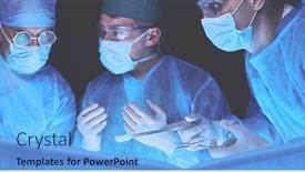  Presentation with theater - Colorful presentation enhanced with group-of-surgeons-at-work backdrop and a light blue colored foreground