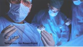  Presentation with theater - Presentation design having group-of-surgeons-at-work background and a teal colored foreground