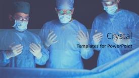  Presentation with theater - Slide deck consisting of group-of-surgeons-at-work background and a teal colored foreground