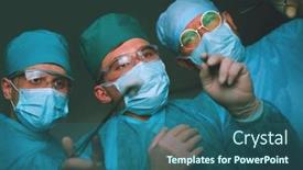  Presentation with team work - Slide set with group-of-surgeons-at-work background and a ocean colored foreground