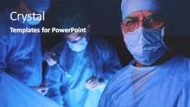  Presentation with team work - Presentation theme consisting of group-of-surgeons-at-work background and a ocean colored foreground