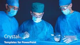  Presentation with team group - PPT theme with group-of-surgeons-at-work background and a teal colored foreground