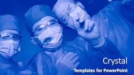  Presentation with team work - PPT theme consisting of group-of-surgeons-at-work background and a cobalt blue colored foreground