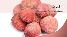 Presentation with group dairy fruit desserts - PPT layouts having group of sweet lychees fruits background and a coral colored foreground
