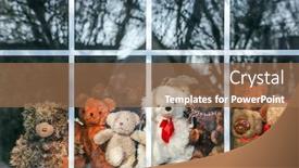  Presentation with teddy bear - Cool new PPT layouts with group-of-teddy-bears-sitting backdrop and a coral colored foreground