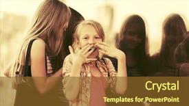  Presentation with teen girls - PPT theme enhanced with group of teen girls looking through the mall window background and a tawny brown colored foreground