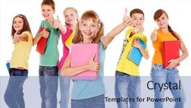  Presentation with child teen - Presentation theme with group of teen school child background and a light blue colored foreground