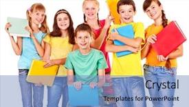  Presentation with child teen - Audience pleasing slide deck consisting of group of teen school child backdrop and a light blue colored foreground