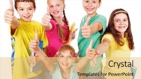  Presentation with child teen - Slides featuring kid girl thumbs up - group of teen school child background and a lemonade colored foreground