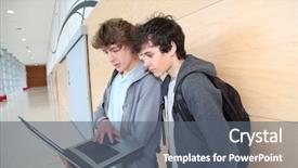  Presentation with middle school teens leisure activities - Beautiful presentation theme featuring group of teenage boys backdrop and a  colored foreground