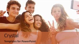  Presentation with selfie - Slides featuring 15 - group of teenage friends dancing background and a red colored foreground