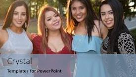  Presentation with prom - PPT theme featuring group of teenage friends at their prom dance background and a light blue colored foreground