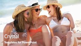  Presentation with teenage - Presentation design featuring group of teenage girls enjoying background and a coral colored foreground