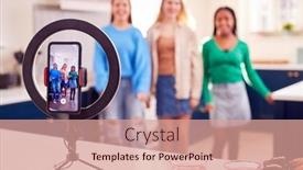  Presentation with social media - Presentation theme with group-of-teenage-girls background and a coral colored foreground