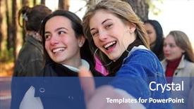  Presentation with girls trip - PPT layouts featuring group of teenage girls on vacation during a trip in the forest background and a ocean colored foreground