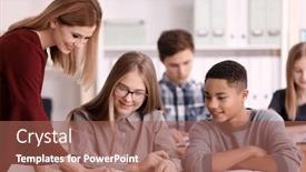  Presentation with group of companies - Audience pleasing theme consisting of group of teenagers doing homework with teacher in classroom backdrop and a red colored foreground