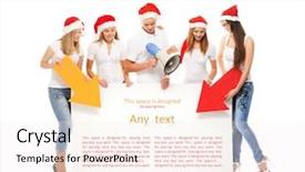  Presentation with teenagers - Colorful PPT theme enhanced with group of teenagers in christmas hats pointing on a blank banner and using a megaphone backdrop and a sky blue colored foreground