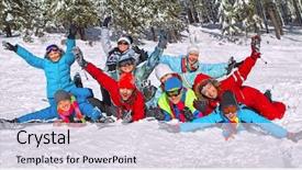  Presentation with teenagers - Cool new slide set with group of teenagers laid on the snow in wintertime backdrop and a light gray colored foreground