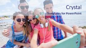  Presentation with social anxiety teenagers - Slide deck enhanced with group of teenagers making fun background and a sky blue colored foreground