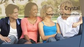  Presentation with teenagers - Presentation theme having group of teenagers sitting in playground background and a coral colored foreground