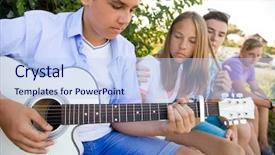  Presentation with teenagers - Audience pleasing presentation consisting of group of teenagers spending time together with guitar backdrop and a sky blue colored foreground