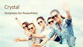  Presentation with holidays - Cool new presentation design with group of teenagers waving hands backdrop and a cream colored foreground