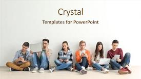  Presentation with teenagers - Cool new PPT theme with group of teenagers with modern backdrop and a cream colored foreground
