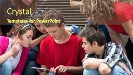  Presentation with teenagers - Beautiful presentation theme featuring group of teenagers with tablet computer outside backdrop and a tawny brown colored foreground