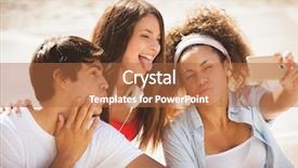  Presentation with muslim teenagers - Slide set enhanced with group of teenagers on the street doing selfie background and a red colored foreground