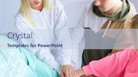  Presentation with solidarity - Beautiful presentation theme featuring group-of-teens-stacking backdrop and a sky blue colored foreground