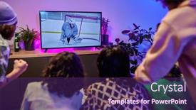  Presentation with youthful - Slides having group-of-tense-youthful-guys background and a violet colored foreground