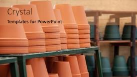  Presentation with clay - Presentation with group of terracotta clay pots background and a coral colored foreground