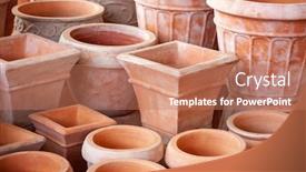  Presentation with clay - Cool new slide deck with group of terracotta clay pots backdrop and a coral colored foreground