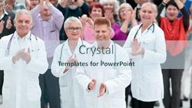  Presentation with patients - Audience pleasing presentation theme consisting of group-of-the-patients-celebrate backdrop and a sky blue colored foreground